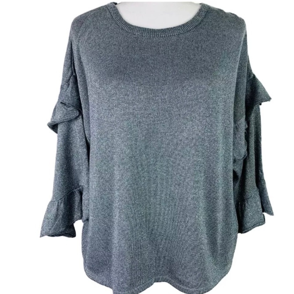 Moon & Madison Sparkly Silver Bell Sleeve Top